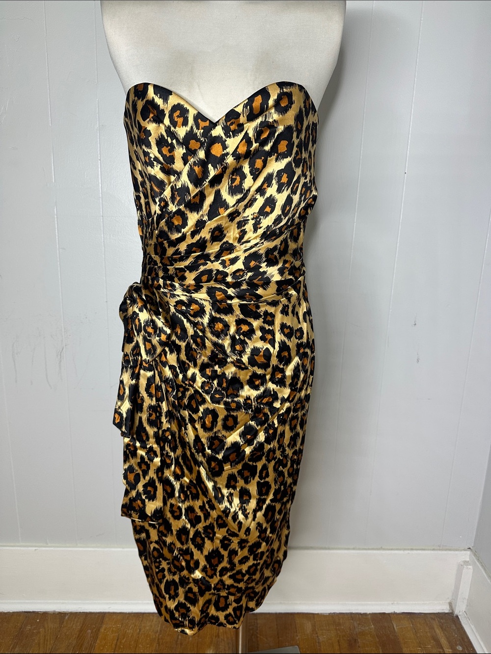 Vintage Cheetah AJ Bari Silk Fran Core Strapless Dress